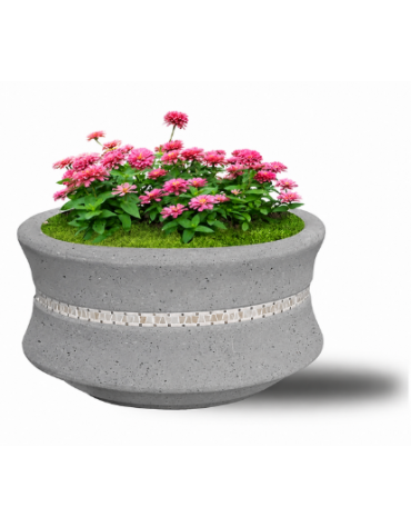 FIORIERA IN CEMENTO CALCESTRUZZO CIRCOLARE  COLORE GRIGIO PIETRA - CON GRECA DECORATIVA - CM Ø 120x65h - CONFORME AI CAM