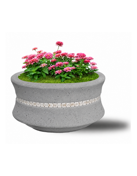 FIORIERA IN CEMENTO CALCESTRUZZO CIRCOLARE  COLORE GRIGIO PIETRA - CON GRECA DECORATIVA - CM Ø 120x65h - CONFORME AI CAM