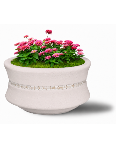 FIORIERA IN CEMENTO CALCESTRUZZO CIRCOLARE  COLORE BIANCO PIETRA - CON GRECA DECORATIVA - CM Ø 120x65h - CONFORME AI CAM