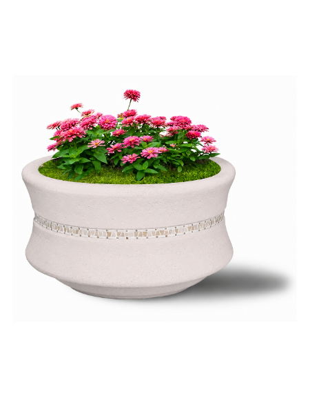 FIORIERA IN CEMENTO CALCESTRUZZO CIRCOLARE  COLORE BIANCO PIETRA - CON GRECA DECORATIVA - CM Ø 120x65h - CONFORME AI CAM