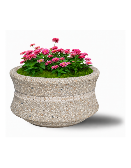 FIORIERA IN CEMENTO CALCESTRUZZO CIRCOLARE  COLORE GRIGIO SABBIATO - CON GRECA DECORATIVA - CM Ø 120x65h - CONFORME AI CAM