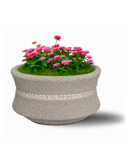 FIORIERA IN CEMENTO CALCESTRUZZO CIRCOLARE  COLORE BIANCO SABBIATO - CON GRECA DECORATIVA - CM Ø 120x65h - CONFORME AI CAM