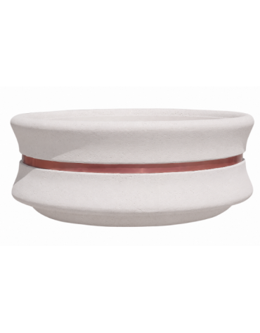 FIORIERA CIRCOLARE TONDA IN CEMENTO CALCESTRUZZO - COLORE BIANCO PIETRA - CON FASCIA COLOR RAME - CM Ø 160x60h - CONFORME AI CAM