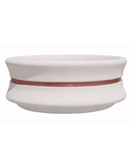 FIORIERA CIRCOLARE TONDA IN CEMENTO CALCESTRUZZO - COLORE BIANCO PIETRA - CON FASCIA COLOR RAME - CM Ø 160x60h - CONFORME AI CAM