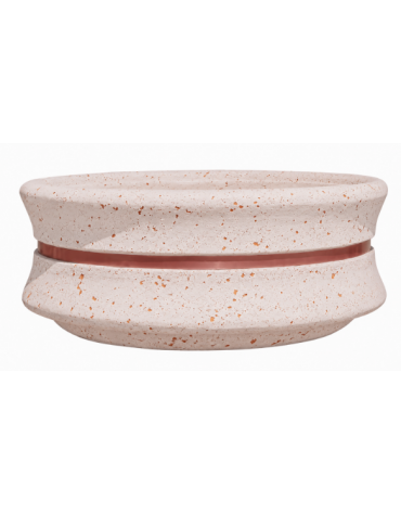 FIORIERA CIRCOLARE TONDA IN CEMENTO CALCESTRUZZO - COLORE BIANCO TRAVERTINO - CON FASCIA COLOR RAME - CM Ø 160x60h - CAM