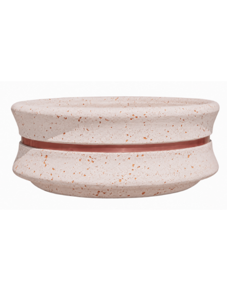 FIORIERA CIRCOLARE TONDA IN CEMENTO CALCESTRUZZO - COLORE BIANCO TRAVERTINO - CON FASCIA COLOR RAME - CM Ø 160x60h - CAM