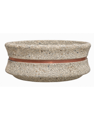 FIORIERA CIRCOLARE TONDA IN CEMENTO CALCESTRUZZO - COLORE GRIGIO SABBIATO - CON FASCIA COLOR RAME - CM Ø 160x60h - CONFORME CAM