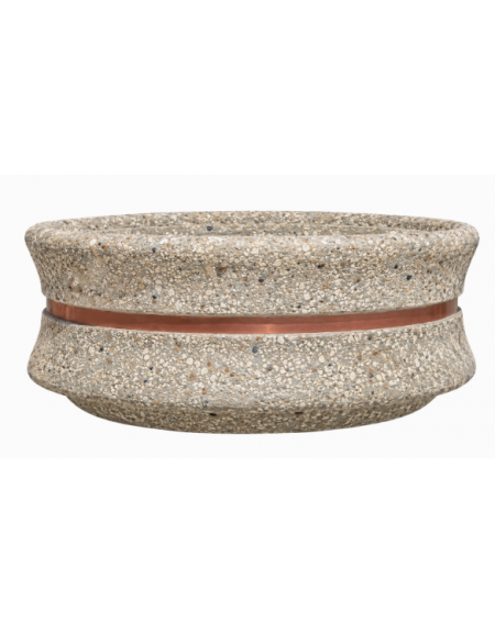 FIORIERA CIRCOLARE TONDA IN CEMENTO CALCESTRUZZO - COLORE GRIGIO SABBIATO - CON FASCIA COLOR RAME - CM Ø 160x60h - CONFORME CAM
