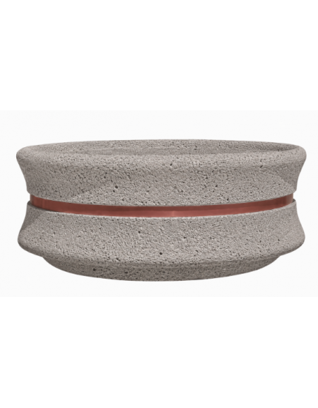 FIORIERA CIRCOLARE TONDA IN CEMENTO CALCESTRUZZO - COLORE BIANCO SABBIATO - CON FASCIA COLOR RAME - CM Ø 160x60h - CONFORME CAM
