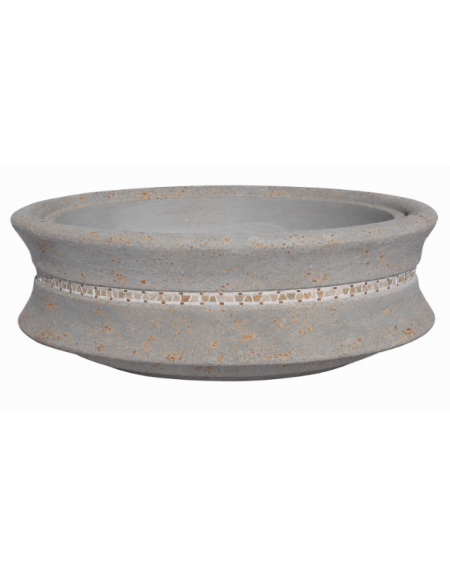FIORIERA CIRCOLARE TONDA IN CEMENTO CALCESTRUZZO - COLORE GRIGIO TAVERTINO - CON GRECA DECORATIVA - CM Ø 160x60h - CONFORME CAM