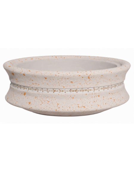 FIORIERA CIRCOLARE TONDA IN CEMENTO CALCESTRUZZO - COLORE BIANCO TRAVERTINO - CON GRECA DECORATIVA- CM Ø 160x60h - CONFORME CAM