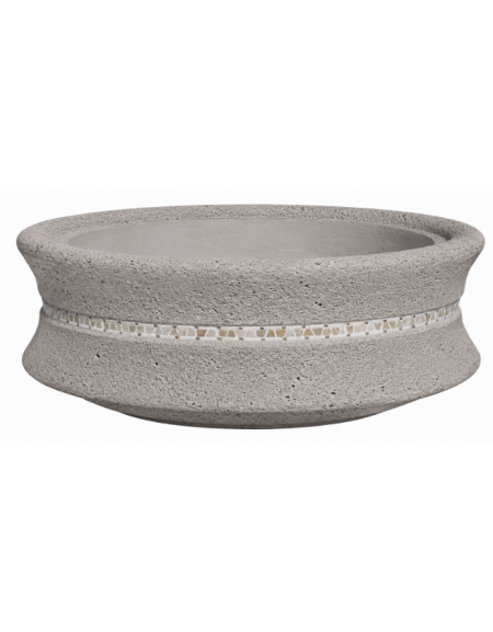 FIORIERA CIRCOLARE TONDA IN CEMENTO CALCESTRUZZO - COLORE BIANCO SABBIATO - CON GRECA DECORATIVA - CM Ø 160x60h - CONFORME CAM
