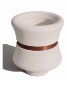 FIORIERA IN CEMENTO CALCESTRUZZO CIRCOLARE  - COLORE BIANCO PIETRA - CON FASCIA COLOR RAME - CM Ø 60x65h- CONFORME AI CAM