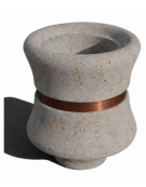 FIORIERA IN CEMENTO CALCESTRUZZO CIRCOLARE  - COLORE GRIGIO TRAVERTINO - CON FASCIA COLOR RAME - CM Ø 60x65h - CONFORME AI CAM