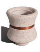 FIORIERA IN CEMENTO CALCESTRUZZO CIRCOLARE - COLORE BIANCO TRAVERTINO - CON FASCIA COLOR RAME - CM Ø 60x65h - CONFORME AI CAM