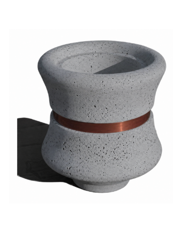 FIORIERA IN CEMENTO CALCESTRUZZO CIRCOLARE  - COLORE BIANCO SABBIATO -  CON FASCIA COLOR RAME - CM Ø 60x65h - CONFORME AI CAM