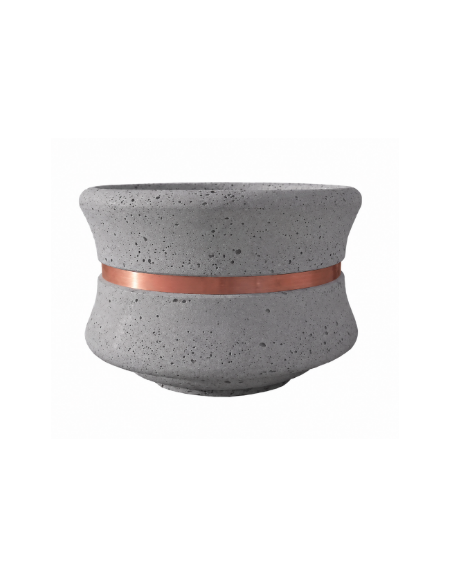 FIORIERA CIRCOLARE TONDA IN CEMENTO CALCESTRUZZO - COLORE GRIGIO PIETRA - CON FASCIA COLOR RAME - CM Ø 90x65h - CONFORME AI CAM