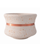 FIORIERA CIRCOLARE TONDA IN CEMENTO CALCESTRUZZO - COLORE BIANCO TRAVERTINO -CON FASCIA COLOR RAME - CM Ø 90x65h - CONFORME CAM