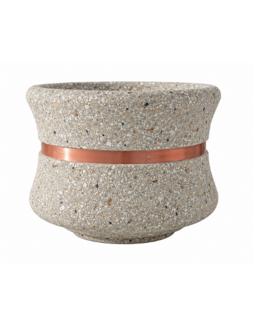FIORIERA CIRCOLARE TONDA IN CEMENTO CALCESTRUZZO - COLORE GRIGIO SABBIATO - CON FASCIA COLOR RAME - CM Ø 90x65h - CONFORME CAM