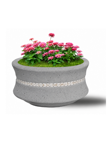 FIORIERA IN CEMENTO CALCESTRUZZO CIRCOLARE  COLORE GRIGIO PIETRA - CON GRECA DECORATIVA - CM Ø 90x65h - CONFORME AI CAM