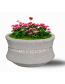 FIORIERA IN CEMENTO CALCESTRUZZO CIRCOLARE  COLORE GRIGIO TRAVERTINO - CON GRECA DECORATIVA - CM Ø 90x65h - CONFORME AI CAM