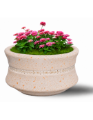 FIORIERA IN CEMENTO CALCESTRUZZO CIRCOLARE COLORE BIANCO TRAVERTINO - CON GRECA DECORATIVA - CM Ø 90x65h - CONFORME AI CAM