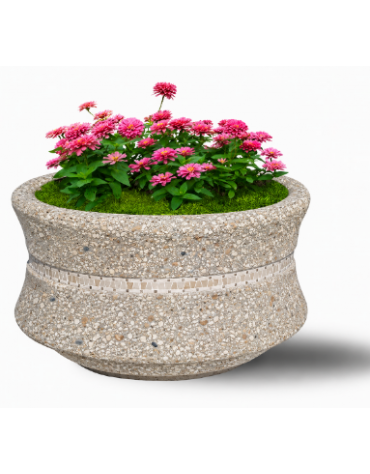 FIORIERA IN CEMENTO CALCESTRUZZO CIRCOLARE  COLORE GRIGIO SABBIATO - CON GRECA DECORATIVA - CM Ø 90x65h - CONFORME AI CAM