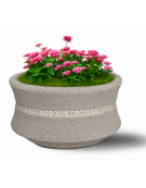 FIORIERA IN CEMENTO CALCESTRUZZO CIRCOLARE  COLORE BIANCO SABBIATO - CON GRECA DECORATIVA - CM Ø 90x65h - CONFORME AI CAM