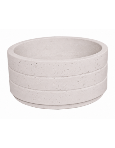 Fioriera circolare tonda in cemento calcestruzzo con scanalature per esterno - colore Bianco pietra - cm Ø 109x47h - CAM