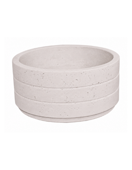 Fioriera circolare tonda in cemento calcestruzzo con scanalature per esterno - colore Bianco pietra - cm Ø 109x47h - CAM