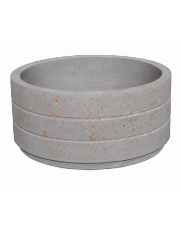 Fioriera circolare tonda in cemento calcestruzzo con scanalature per esterno - colore Grigio travertino - cm Ø 109x47h - CAM