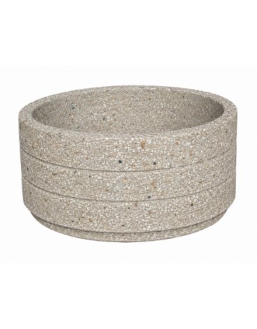 Fioriera circolare tonda in cemento calcestruzzo con scanalature per esterno - colore Grigio sabbiato - cm Ø 109x47h - CAM