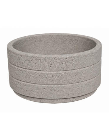 Fioriera circolare tonda in cemento calcestruzzo con scanalature per esterno - colore Bianco sabbiato - cm Ø 109x47h - CAM