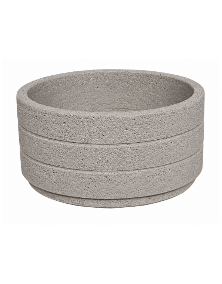 Fioriera circolare tonda in cemento calcestruzzo con scanalature per esterno - colore Bianco sabbiato - cm Ø 109x47h - CAM