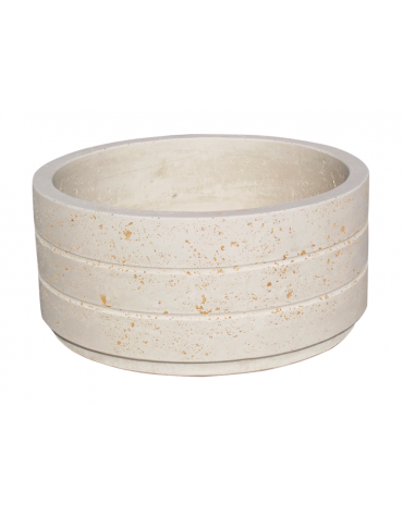 Fioriera circolare tonda in cemento calcestruzzo con scanalature per esterno - colore Bianco travertino - cm Ø 109x47h - CAM