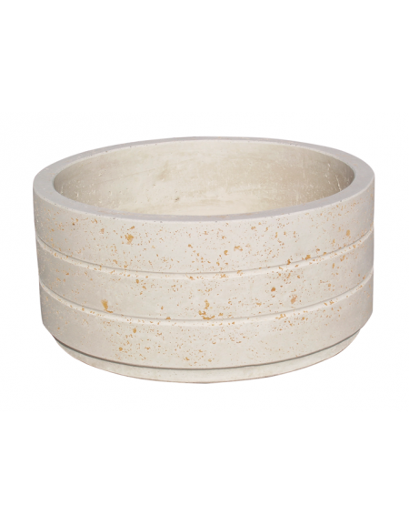 Fioriera circolare tonda in cemento calcestruzzo con scanalature per esterno - colore Bianco travertino - cm Ø 109x47h - CAM