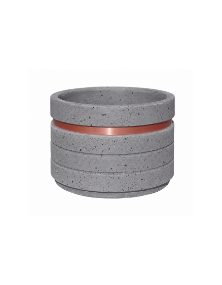 Fioriera circolare tonda in cemento calcestruzzo con fascia alluminio per esterno - colore Grigio pietra - cm Ø 109x67h - CAM