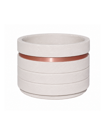 Fioriera circolare tonda in cemento calcestruzzo con fascia alluminio per esterno - colore Bianco pietra - cm Ø 109x67h - CAM