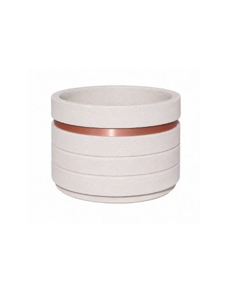 Fioriera circolare tonda in cemento calcestruzzo con fascia alluminio per esterno - colore Bianco pietra - cm Ø 109x67h - CAM