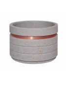 Fioriera circolare tonda in cemento calcestruzzo con fascia alluminio per esterno - colore Grigio travertino - cm Ø109x67h - CAM