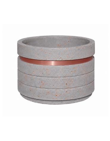 Fioriera circolare tonda in cemento calcestruzzo con fascia alluminio per esterno - colore Grigio travertino - cm Ø109x67h - CAM