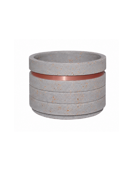 Fioriera circolare tonda in cemento calcestruzzo con fascia alluminio per esterno - colore Grigio travertino - cm Ø109x67h - CAM