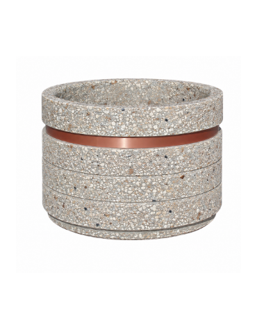 Fioriera circolare tonda in cemento calcestruzzo con fascia alluminio per esterno - colore Grigio sabbiato - cm Ø109x67h - CAM