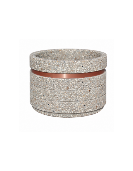 Fioriera circolare tonda in cemento calcestruzzo con fascia alluminio per esterno - colore Grigio sabbiato - cm Ø109x67h - CAM