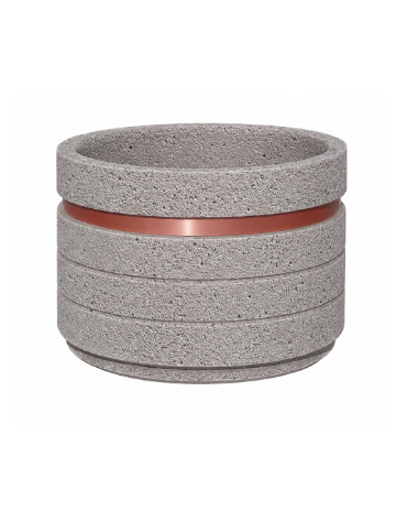 Fioriera circolare tonda in cemento calcestruzzo con fascia alluminio per esterno - colore Bianco sabbiato - cm Ø109x67h - CAM