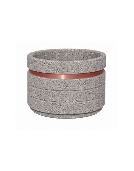 Fioriera circolare tonda in cemento calcestruzzo con fascia alluminio per esterno - colore Bianco sabbiato - cm Ø109x67h - CAM