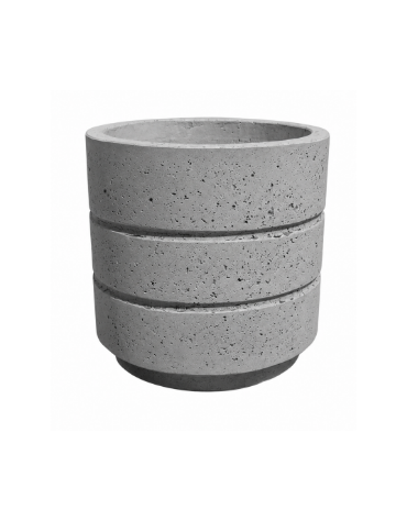 Fioriera circolare tonda in cemento calcestruzzo con scanalature per esterno - colore Grigio pietra - cm Ø54x57h - CAM