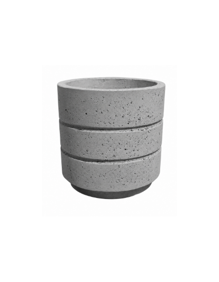 Fioriera circolare tonda in cemento calcestruzzo con scanalature per esterno - colore Grigio pietra - cm Ø54x57h - CAM
