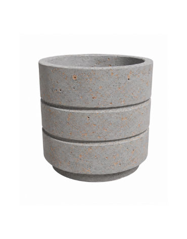 Fioriera circolare tonda in cemento calcestruzzo con scanalature per esterno - colore Grigio travertino - cm Ø54x57h - CAM
