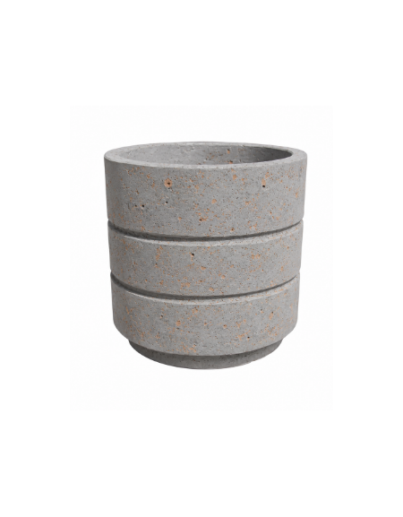 Fioriera circolare tonda in cemento calcestruzzo con scanalature per esterno - colore Grigio travertino - cm Ø54x57h - CAM